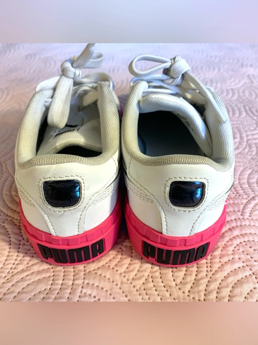 Puma White Sneakers with Hot Pink Platform Sole - Kids Size 3